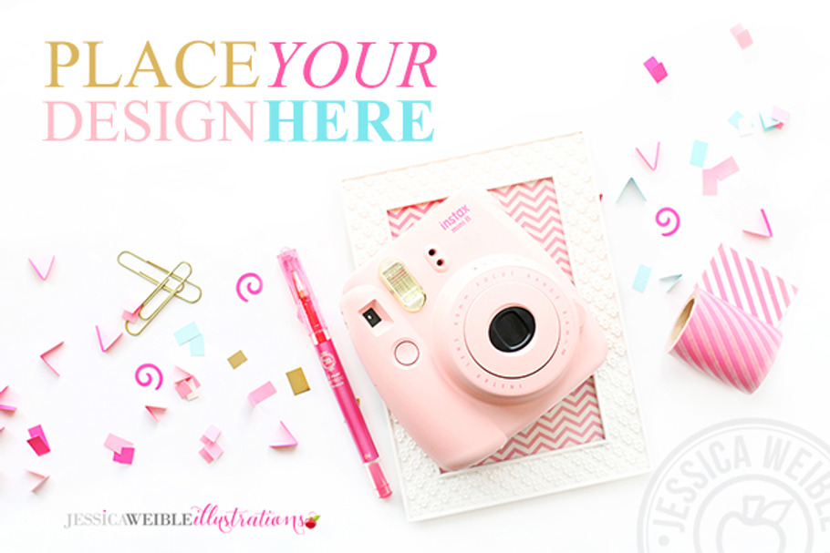 Confetti + Pink Camera Styled Photo in Product Mockups - product preview 8