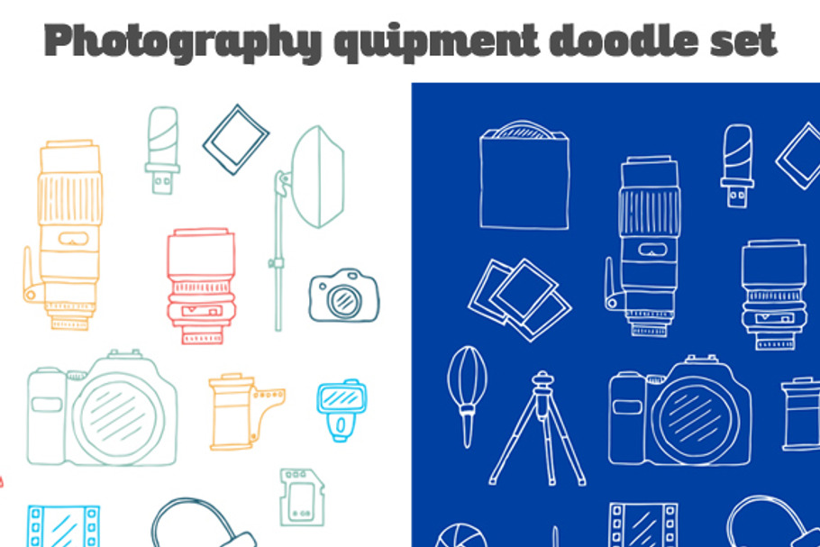 Photography Equipment Doodle Set in Illustrations - product preview 8