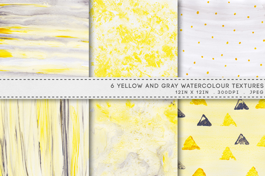 6 Watercolor Textures Yellow Gray in Textures - product preview 8