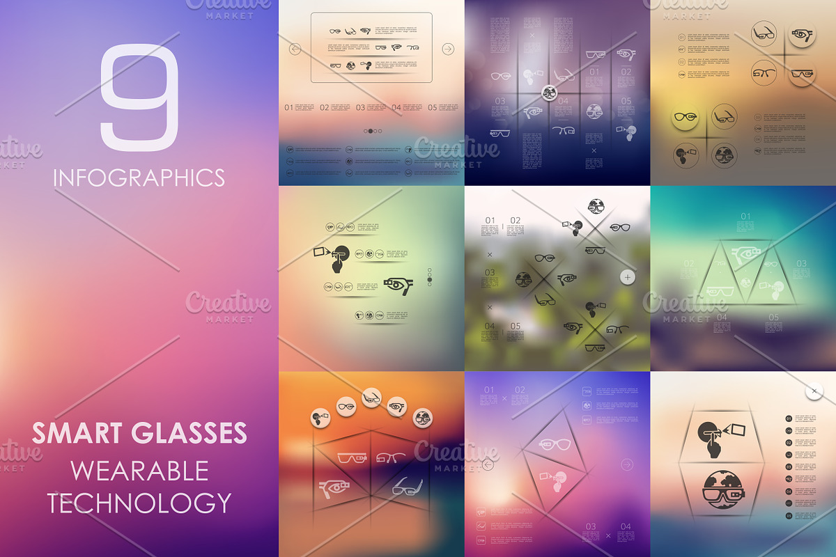 9 high-tech glasses infographics in Presentation Templates - product preview 8