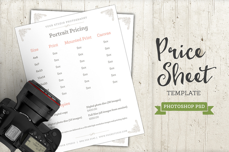 Photography Price Sheet Template PSD
