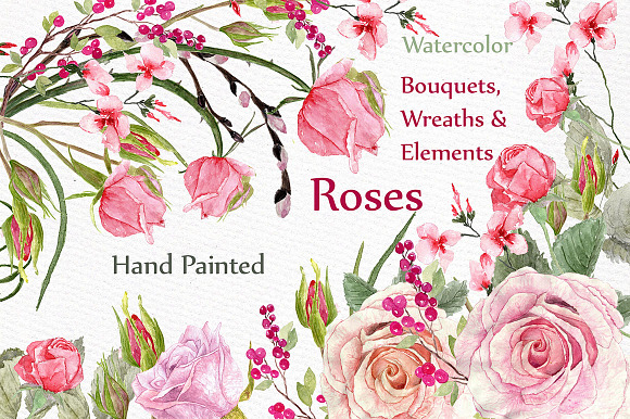 Watercolor roses clipart in Illustrations - product preview 2