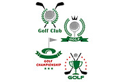 Golf game emblems with equipments an