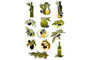 Olive and oil bottles with branches