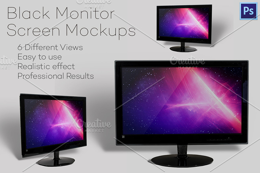 Black Monitor Screen Mockups