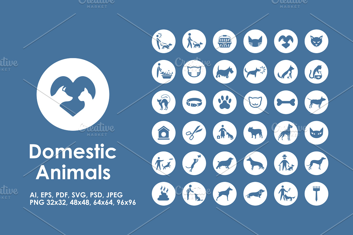 Domestic animals icons in Animal Icons - product preview 8