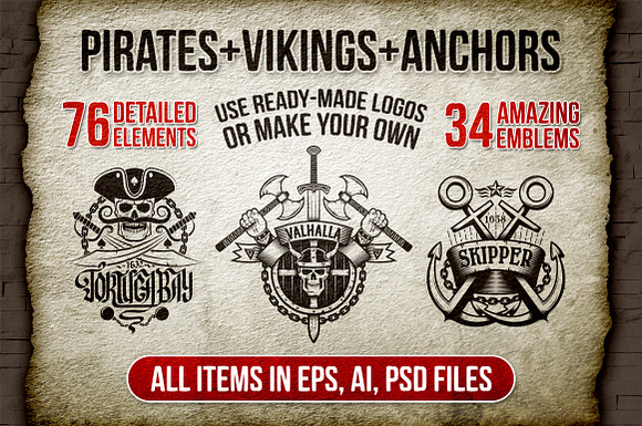Pirates Vikings Anchors 34 logo pack in Logo Templates - product preview 1