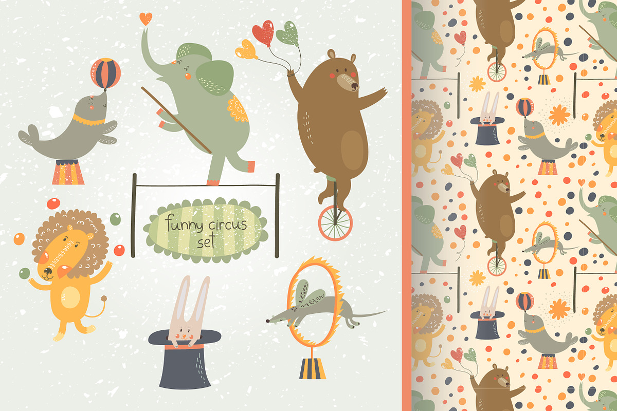 Funny circus animals set in vector in Illustrations - product preview 8