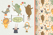 Funny circus animals set in vector