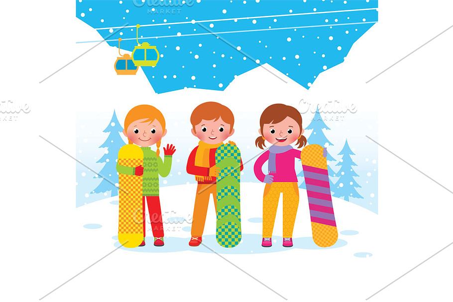 Children snowboarders in Illustrations - product preview 8