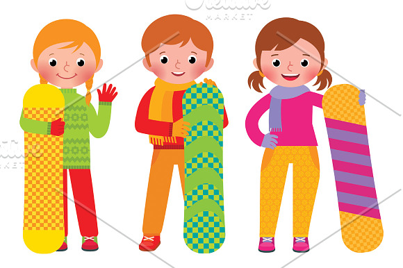 Children snowboarders in Illustrations - product preview 1