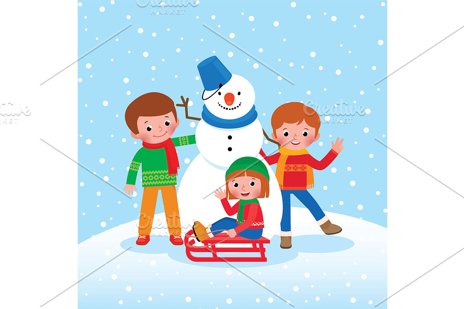 Children play outdoor in the winter in Illustrations - product preview 8