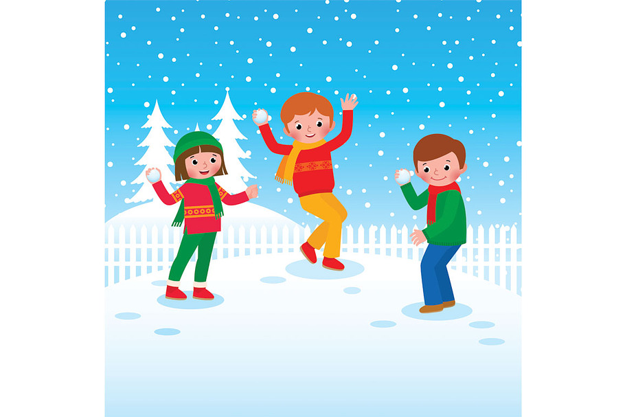 Group of children playing snowballs in Illustrations - product preview 8