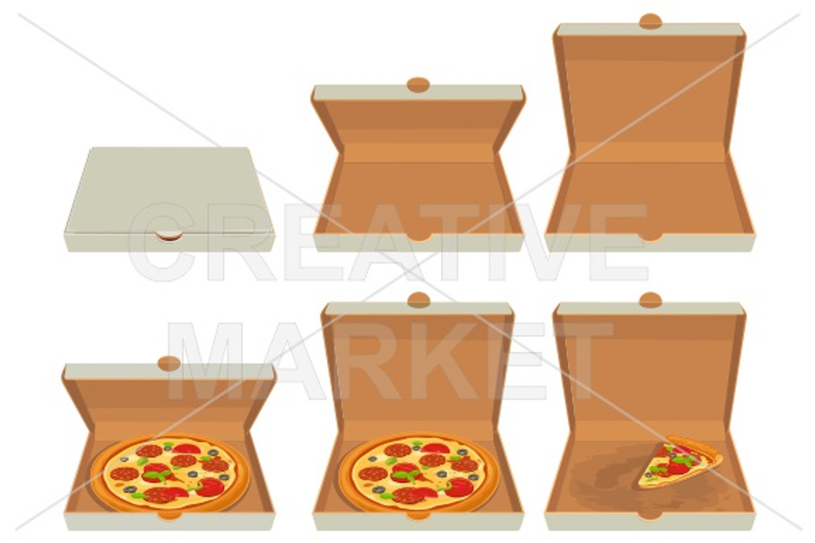 pizza in closed, open packaging box in Illustrations - product preview 8