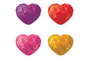 Set of hearts in low poly style