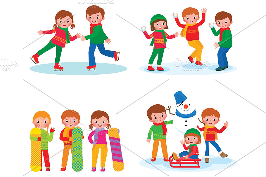 Set of children winter activities in Illustrations - product preview 8