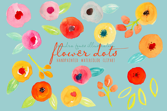 Watercolor Abstract Flowers Dots in Illustrations - product preview 1