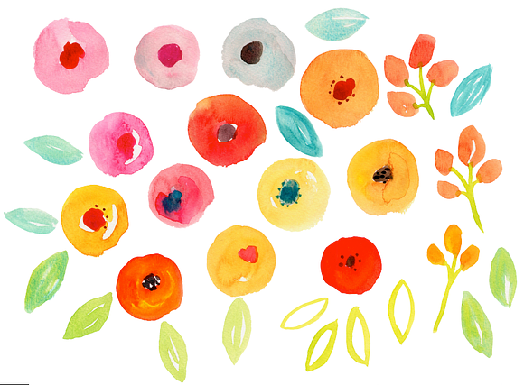 Watercolor Abstract Flowers Dots in Illustrations - product preview 3