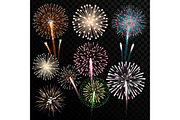Big set of isolated vector fireworks