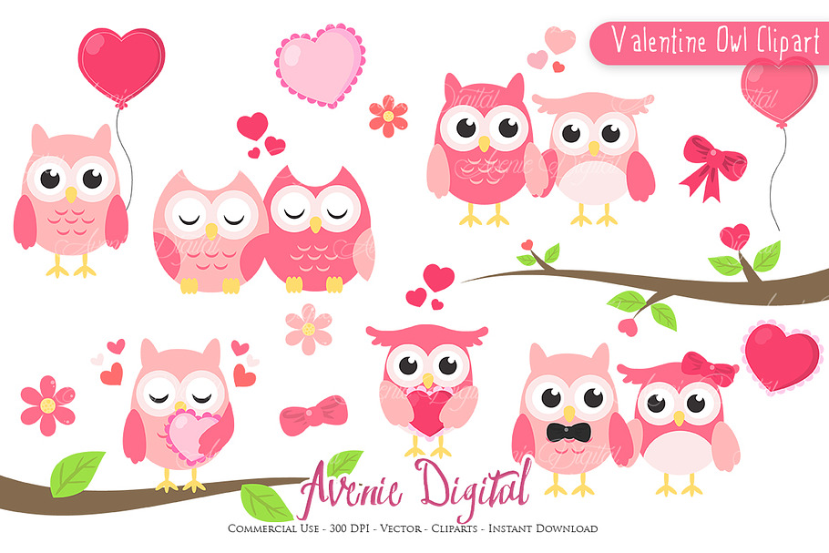 Valentine Owl Clipart - Vector