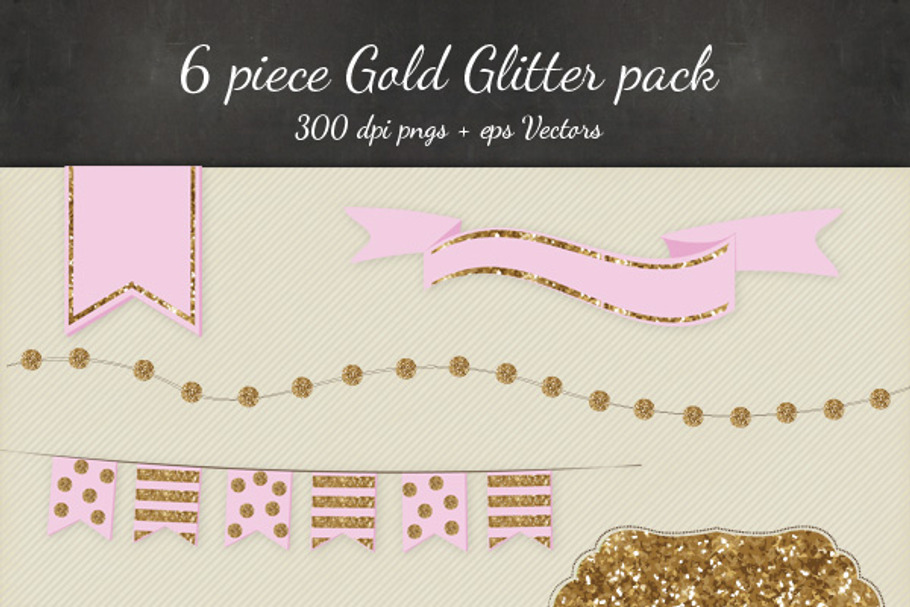 Gold Glitter Vectro PNG 6 Pack