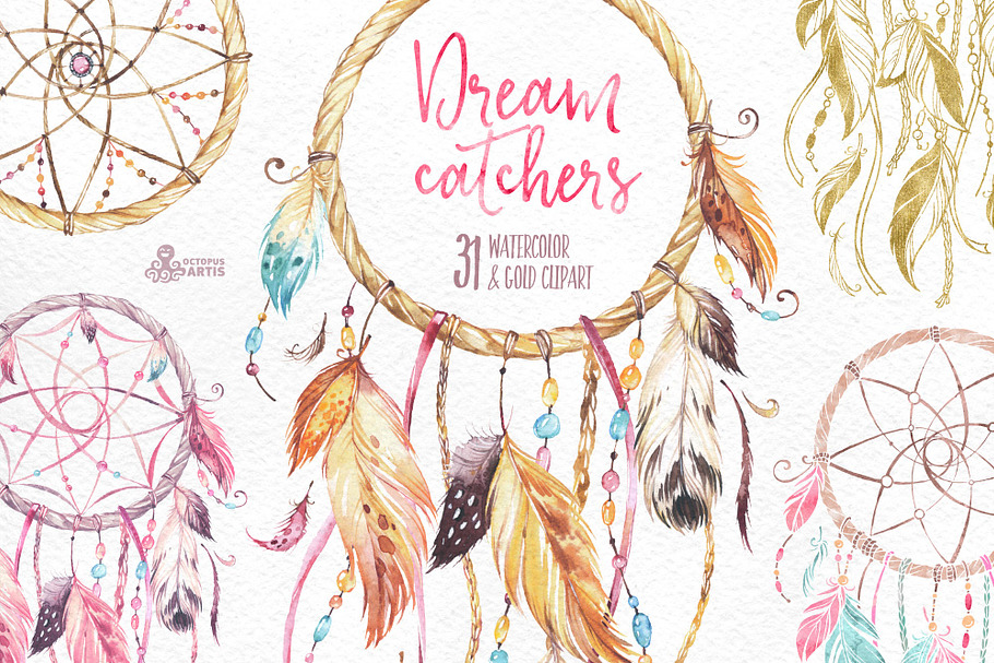 Dreamcatchers. Watercolor collection