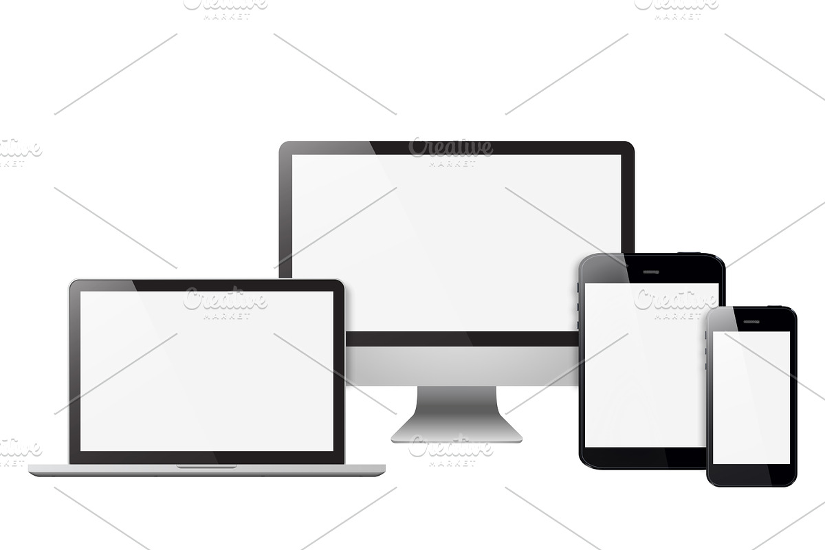 Set realistic Monitors laptop tablet in Mobile & Web Mockups - product preview 8