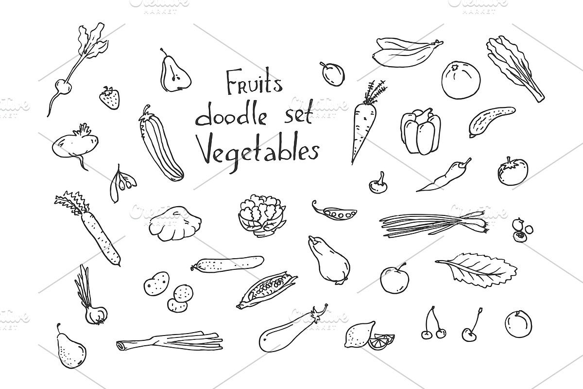 Fruits and vegetables Sketch set in Illustrations - product preview 8