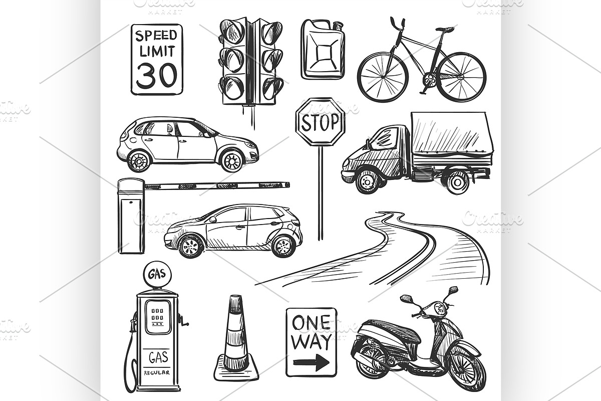 Traffic hand drawn icons set in Illustrations - product preview 8