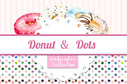 Watercolor set of donuts and dots