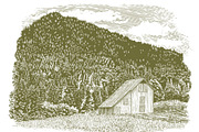 Woodcut Idaho Barn