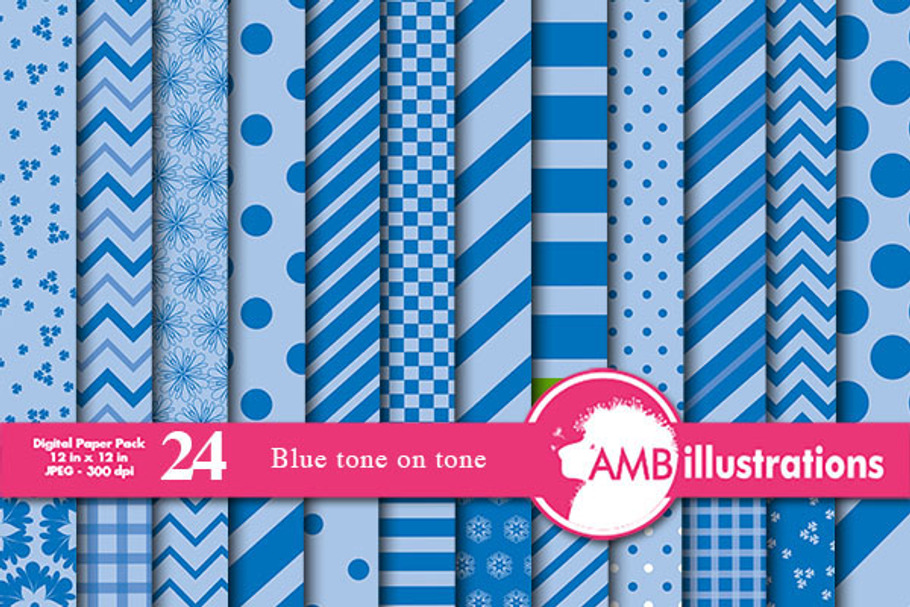 Blue on Blue Digital Papers AMB-542