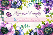 Anemone flowers watercolor clipart