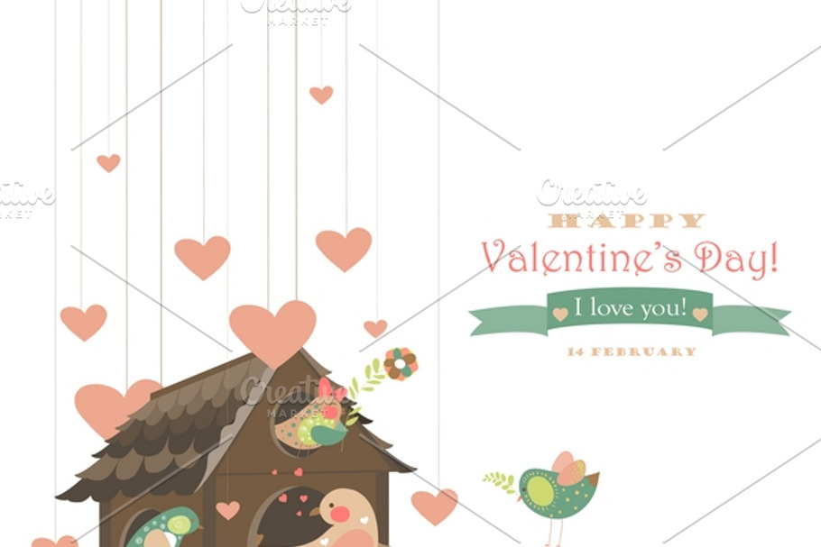 Birds in love and bird house in Illustrations - product preview 8