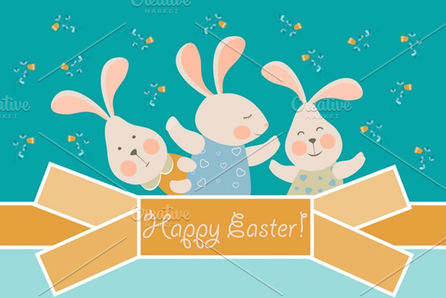 Cute bunnies celebrating Easter in Illustrations - product preview 8
