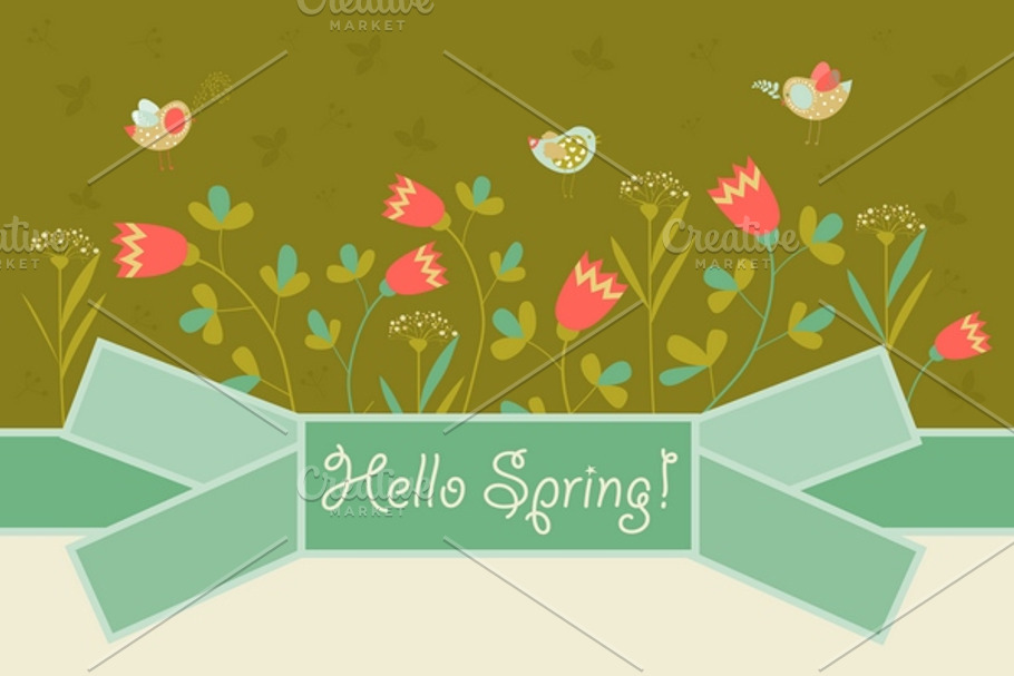 Bird and spring flowers in Illustrations - product preview 8