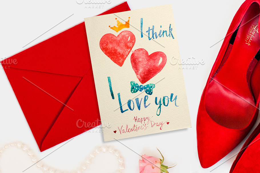 Watercolor lettering Valentine card in Illustrations - product preview 8
