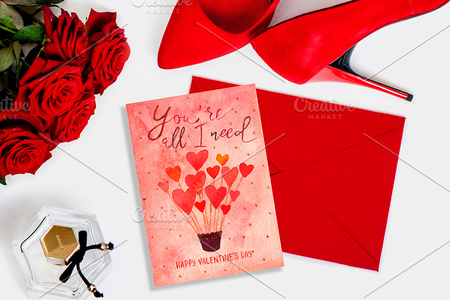 Valentine's day watercolor card in Card Templates - product preview 8