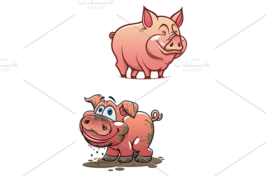 Cartoon dirty piggy and clean pink p in Graphics - product preview 8