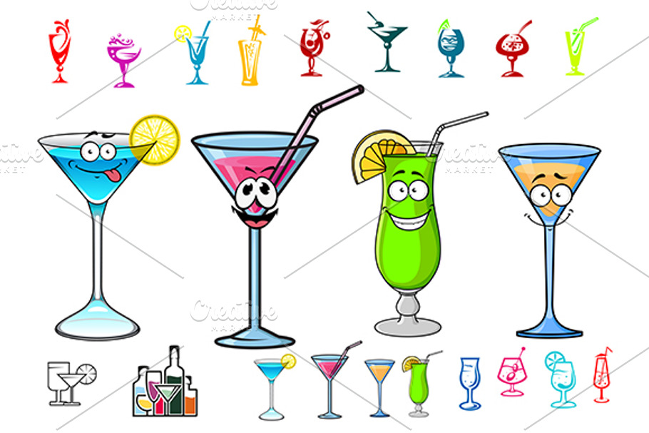 Happy cartoon cocktails with straws in Graphics - product preview 8