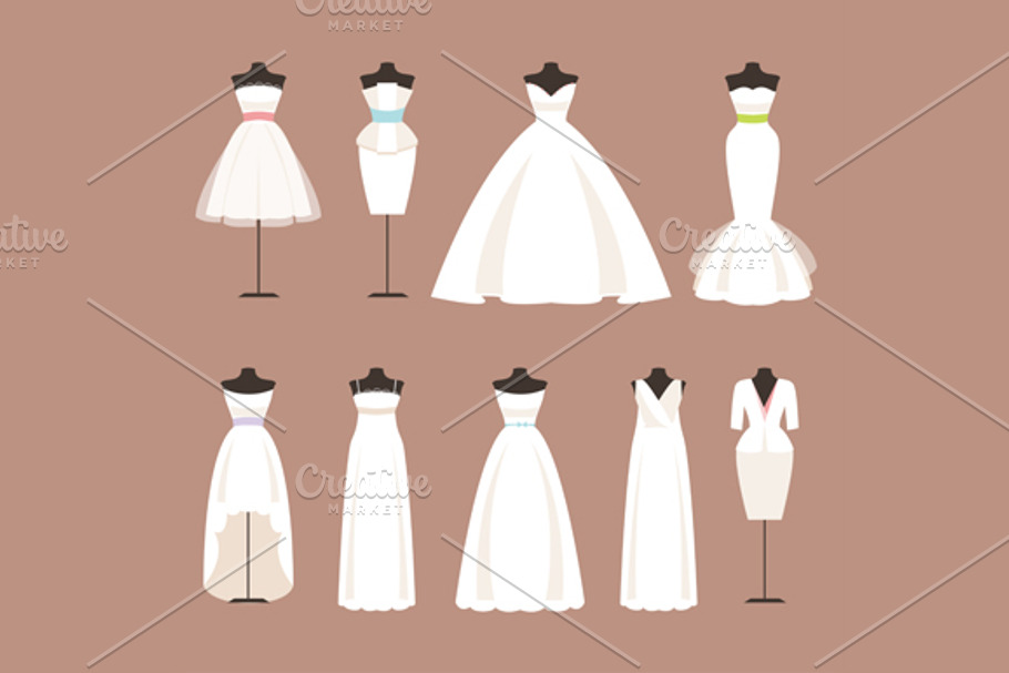 Vector set of wedding dresses in Illustrations - product preview 8