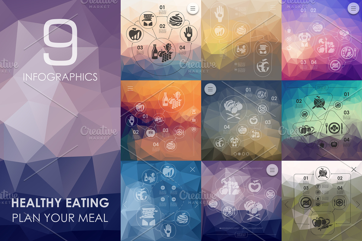 9 healthy eating infographics in Presentation Templates - product preview 8