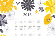 2016 YellowBlack Floral Calendar II