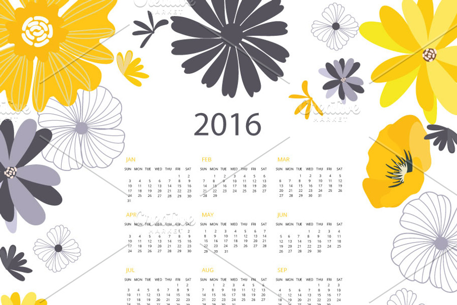2016 YellowBlack Floral Calendar II in Card Templates - product preview 8