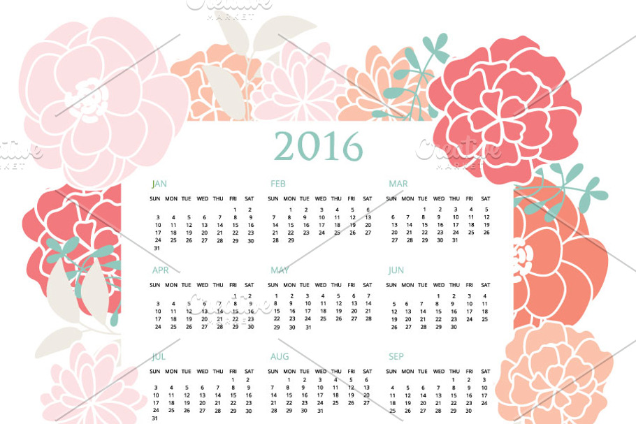 2016 Pastel Floral Calendar in Card Templates - product preview 8