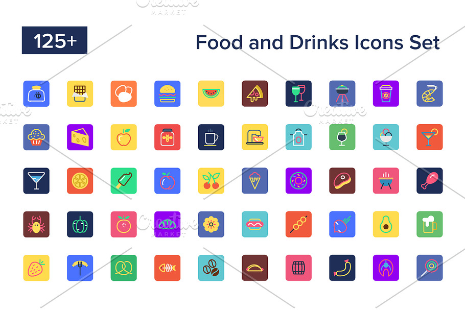 125+ Food and Drinks Icons Set