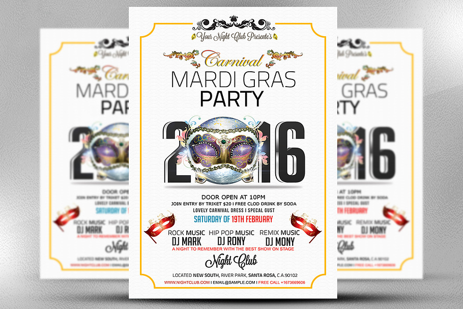 Mardi Gras Party Flyer Template in Flyer Templates - product preview 8