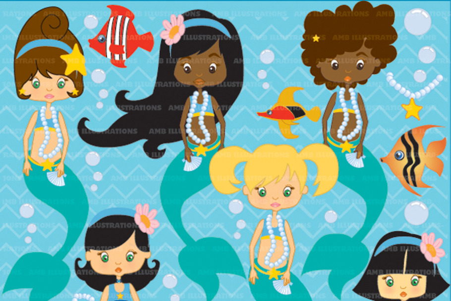 Mermaids Clipart, AMB-208 in Illustrations - product preview 8