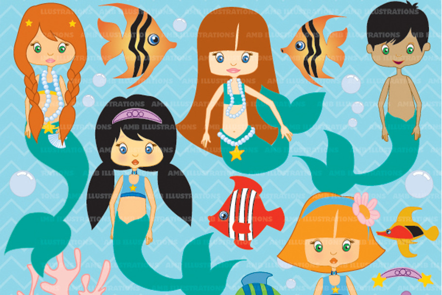 Mermaid Clipart, AMB-209 in Illustrations - product preview 8