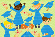 Grad Kids Blue Gowns clipart AMB-225